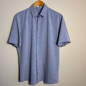COOFANDY Mens Linen Blend Short Sleeve‎ Button Up Shirt Blue Size Medium Preppy